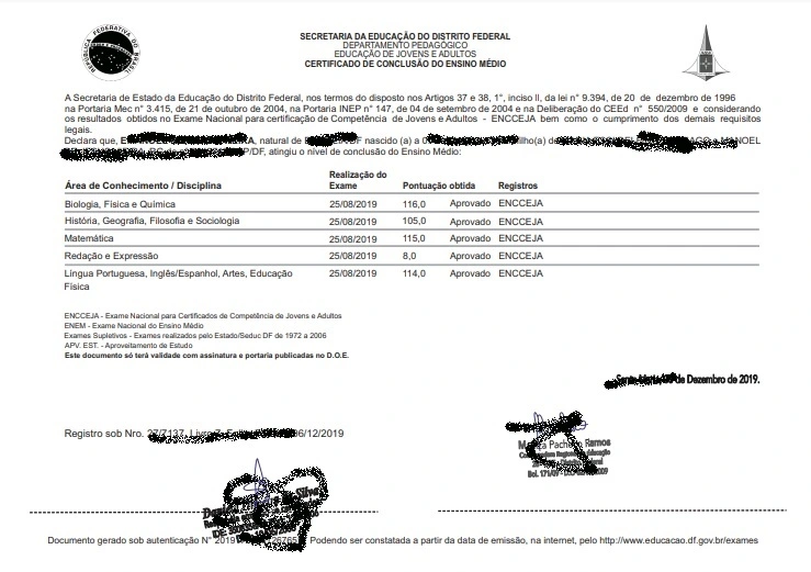 Certificado Ensino Medio